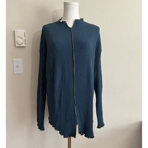 Noblu Womens L XL Long Sleeve Rib Knit Textured Top Art Boho Lagenlook Y2K Vibe